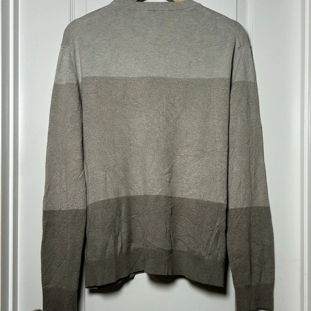 Banana Republic Luxury Silk Cashmere Cotton Blend Gray Stripe Crewneck Sweater